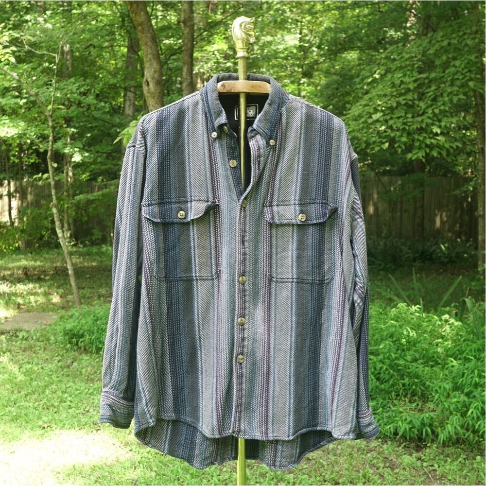 Vintage Windsor Shirt 90s Grunge Striped Flannel Shirt Large Eclectic Grandpa